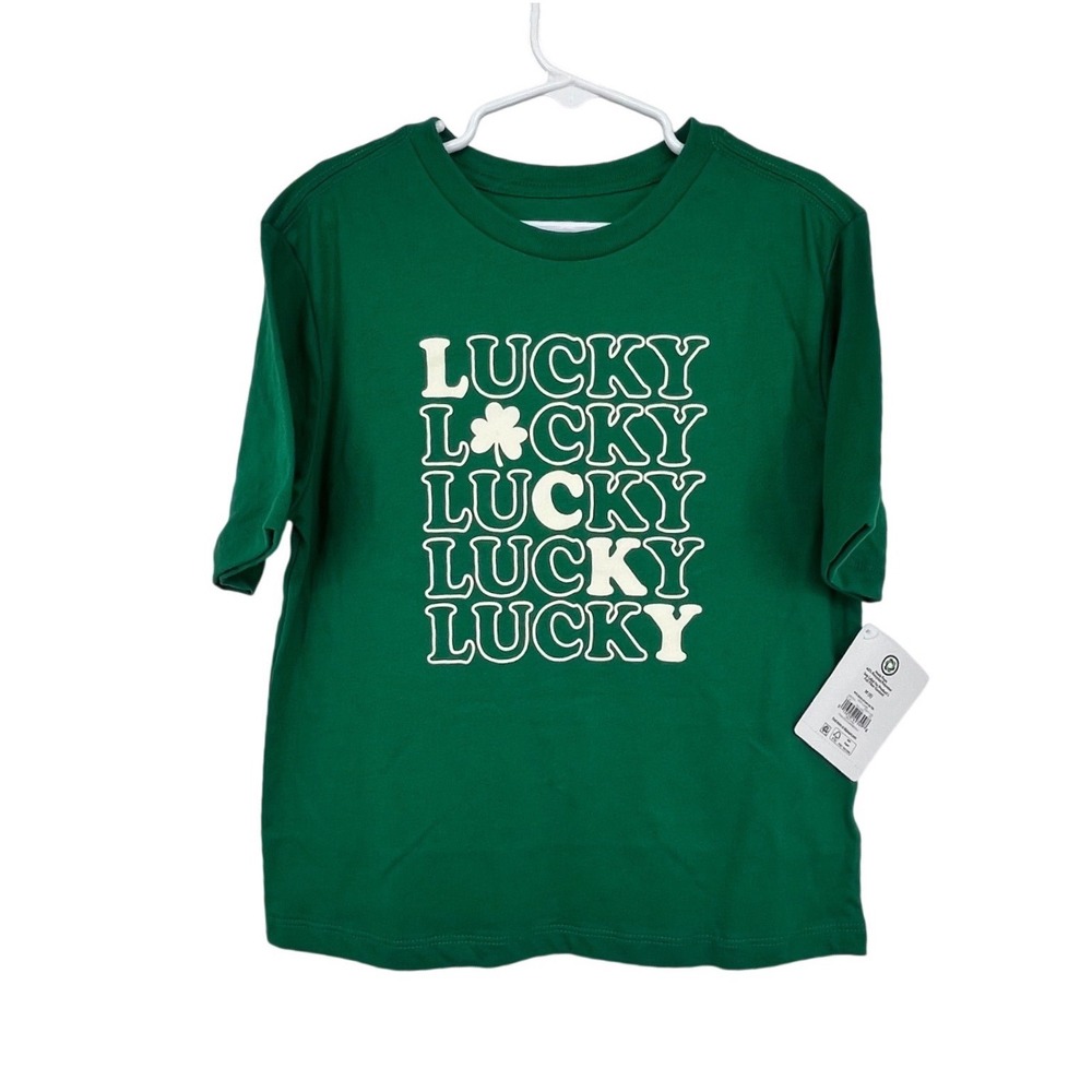 Lucky Shamrock St Patricks Day Graphic Tee Boys Size 8 Green Holiday Festive
